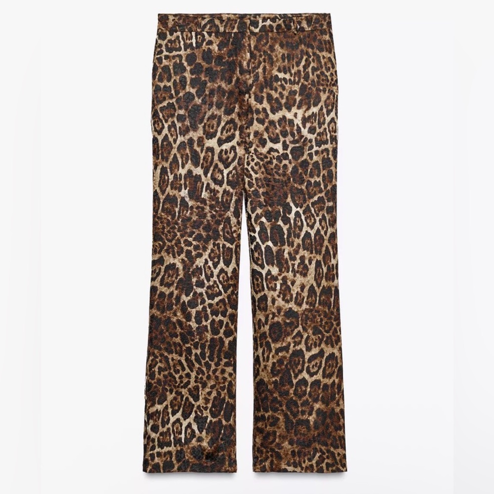 ZARA NWT animal print jacqard straight leg pants